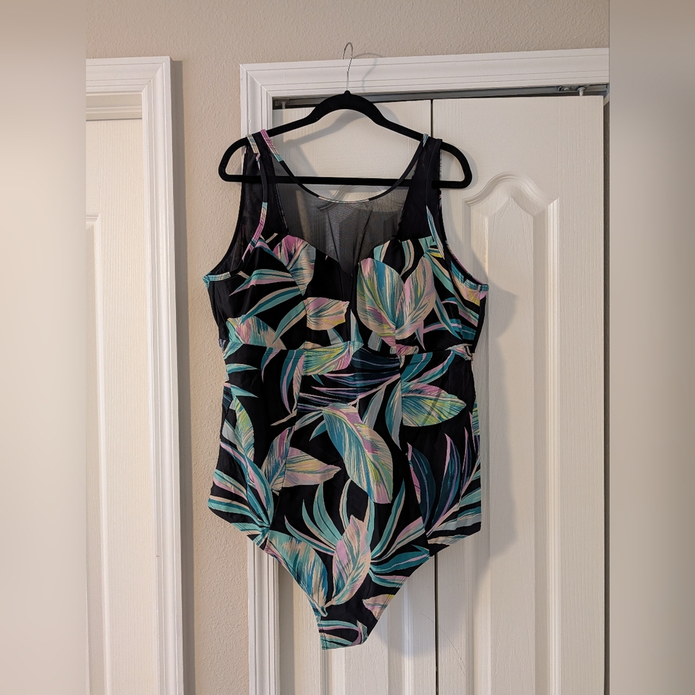 Torrid Black and Multicolor Leaf One Piece